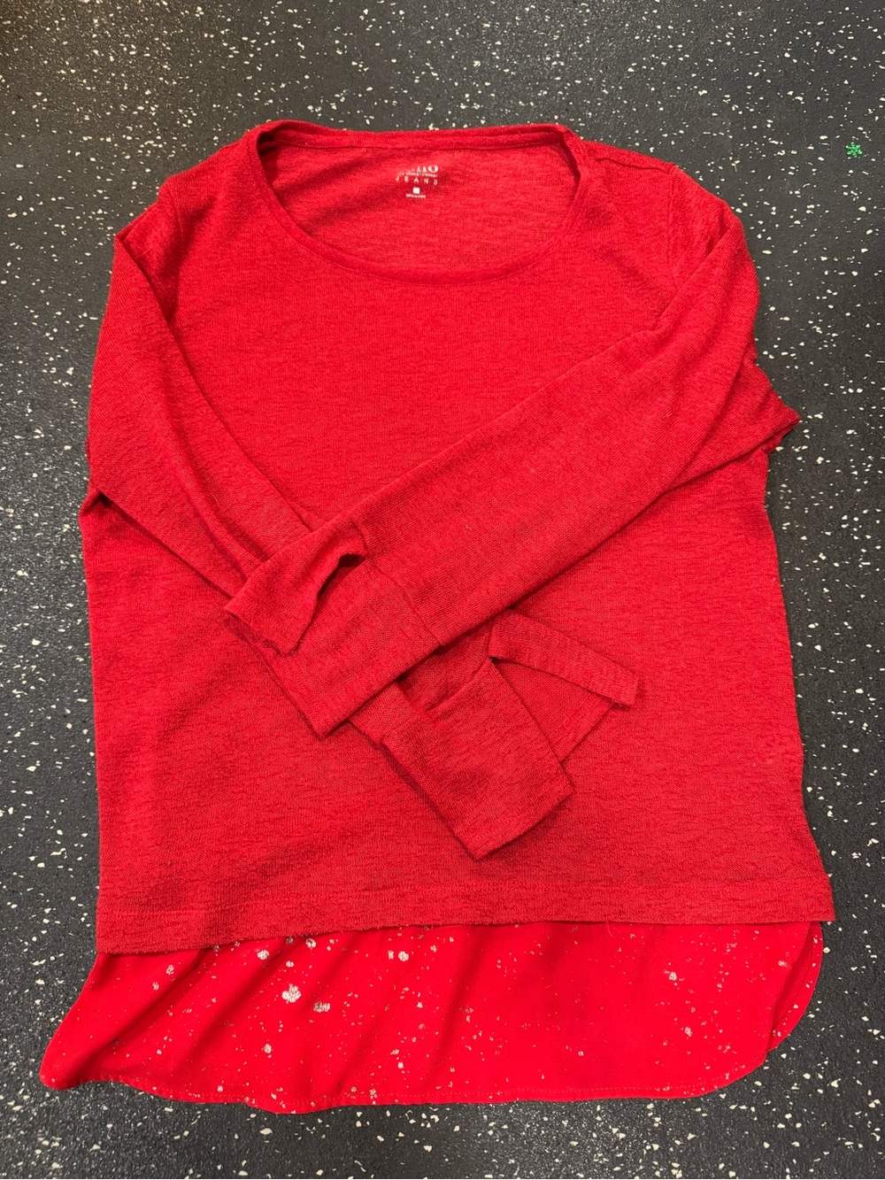 New York & Company Soho Red Layered-Hem Long Sleeve Top